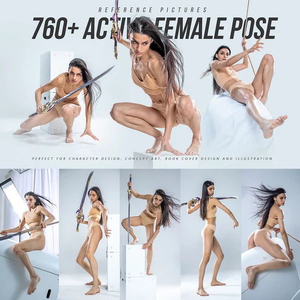 760 Female Active Poses Reference Pictures + PSD + Video Process