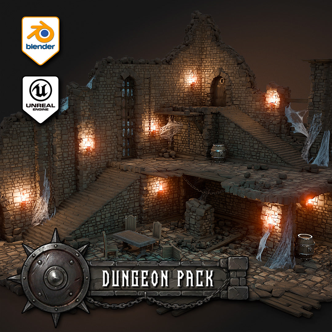 3DT Dungeon Kitbash Pack for Blender & Game Design